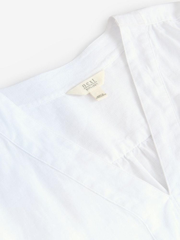 White Short Sleeve Overhead 100% Linen Top - Image 8 of 8