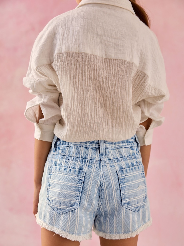 Blue/White Regular Length Frayed Edge Denim Shorts (3-16yrs) - Image 3 of 7