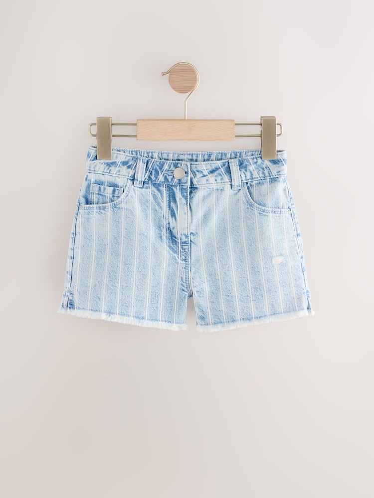Blue/White Regular Length Frayed Edge Denim Shorts (3-16yrs) - Image 4 of 7
