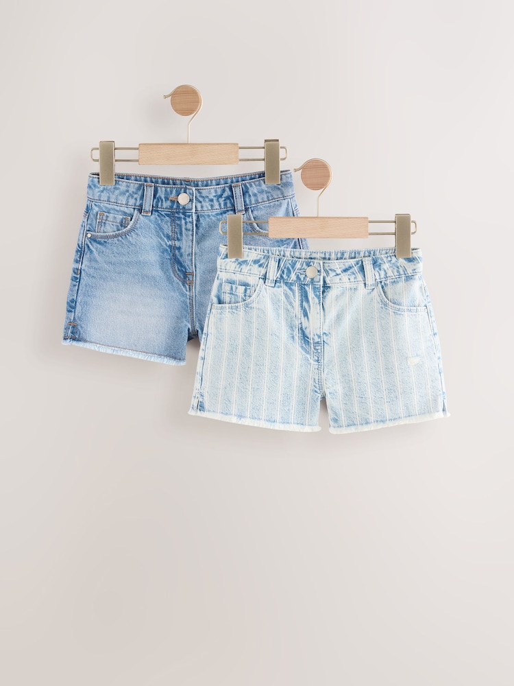 Mittelblau - Shorts aus 100 % Baumwolle mit ausgefransten Kanten (3–16 J.) - Bild 1 von 6