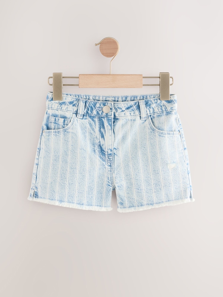 Mittelblau - Shorts aus 100 % Baumwolle mit ausgefransten Kanten (3–16 J.) - Bild 2 von 6