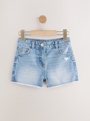Mittelblau - Shorts aus 100 % Baumwolle mit ausgefransten Kanten (3–16 J.) - Bild 4 von 6
