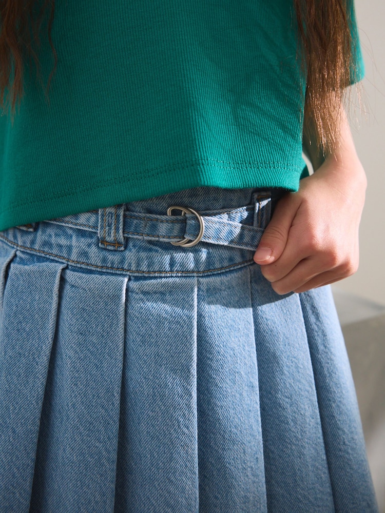 Light Blue Denim Denim Pleated Skirt (3-16yrs) - Image 4 of 4