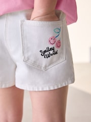 Chalk White Denim 100% Cotton Smileyworld Graffiti Shorts (3-16yrs) - Image 4 of 8