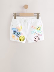 Chalk White Denim 100% Cotton Smileyworld Graffiti Shorts (3-16yrs) - Image 5 of 8