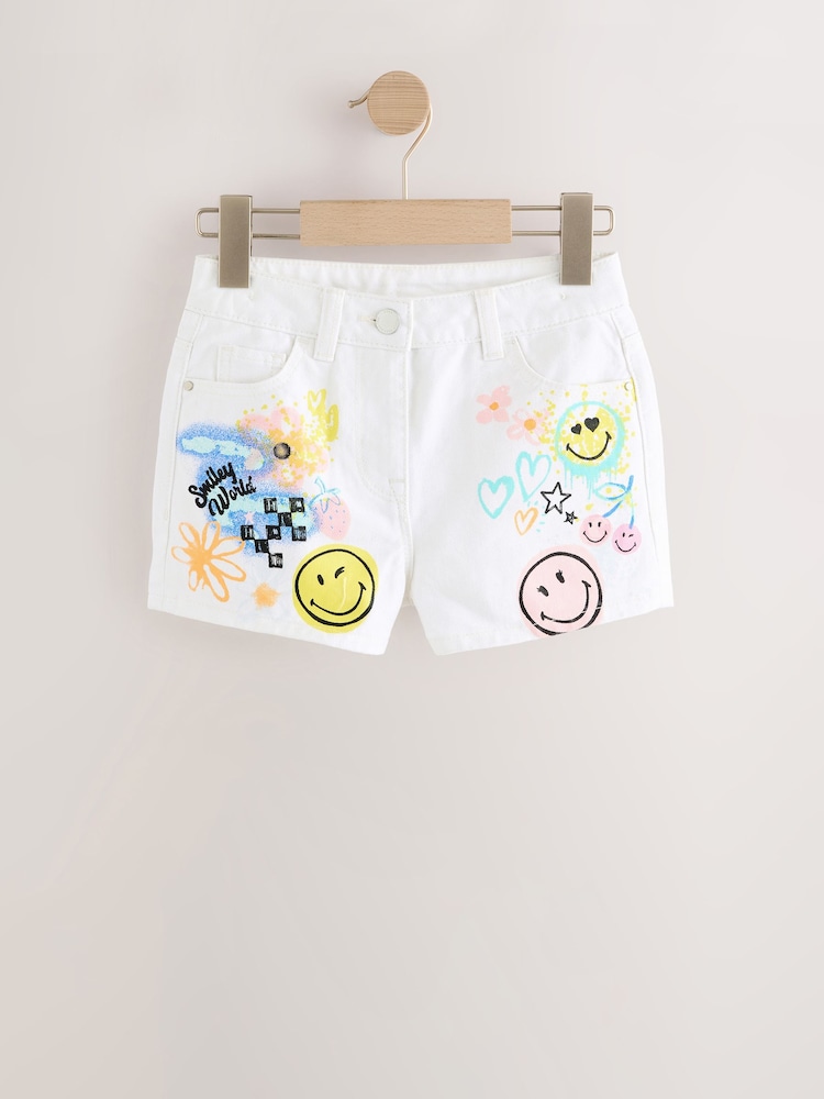 Chalk White Denim 100% Cotton Smileyworld Graffiti Shorts (3-16yrs) - Image 5 of 8