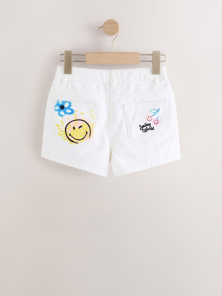Chalk White Denim 100% Cotton Smileyworld Graffiti Shorts (3-16yrs) - Image 6 of 8