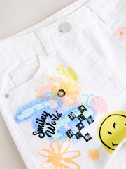 Chalk White Denim 100% Cotton Smileyworld Graffiti Shorts (3-16yrs) - Image 8 of 8