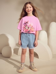 Pink/Blue Butterfly 100% Cotton T-Shirt And Denim Short Set (3-16yrs) - Image 2 of 11