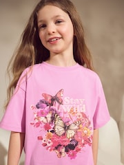 Pink/Blue Butterfly 100% Cotton T-Shirt And Denim Short Set (3-16yrs) - Image 4 of 11