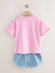 Pink/Blue Butterfly 100% Cotton T-Shirt And Denim Short Set (3-16yrs) - Image 9 of 11