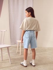 Light Blue Distressed Denim 100% Cotton Shorts (3-16yrs) - Image 3 of 9