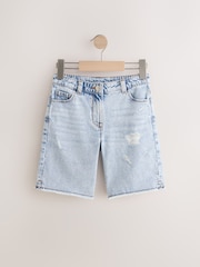 Light Blue Distressed Denim 100% Cotton Shorts (3-16yrs) - Image 5 of 9