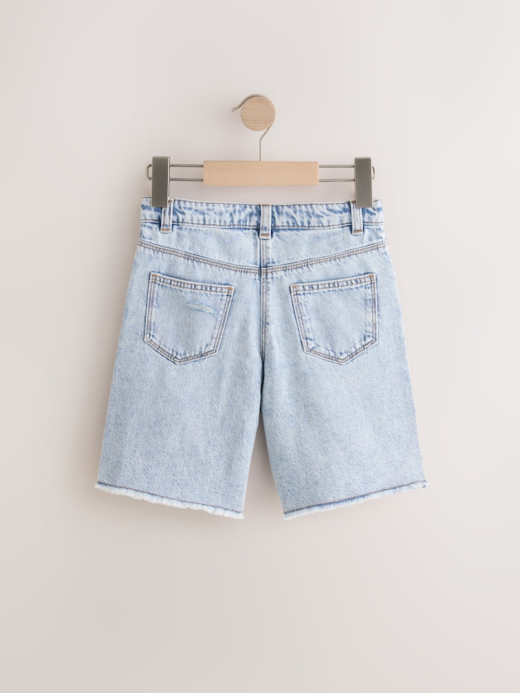 Light Blue Distressed Denim 100% Cotton Shorts (3-16yrs) - Image 6 of 9