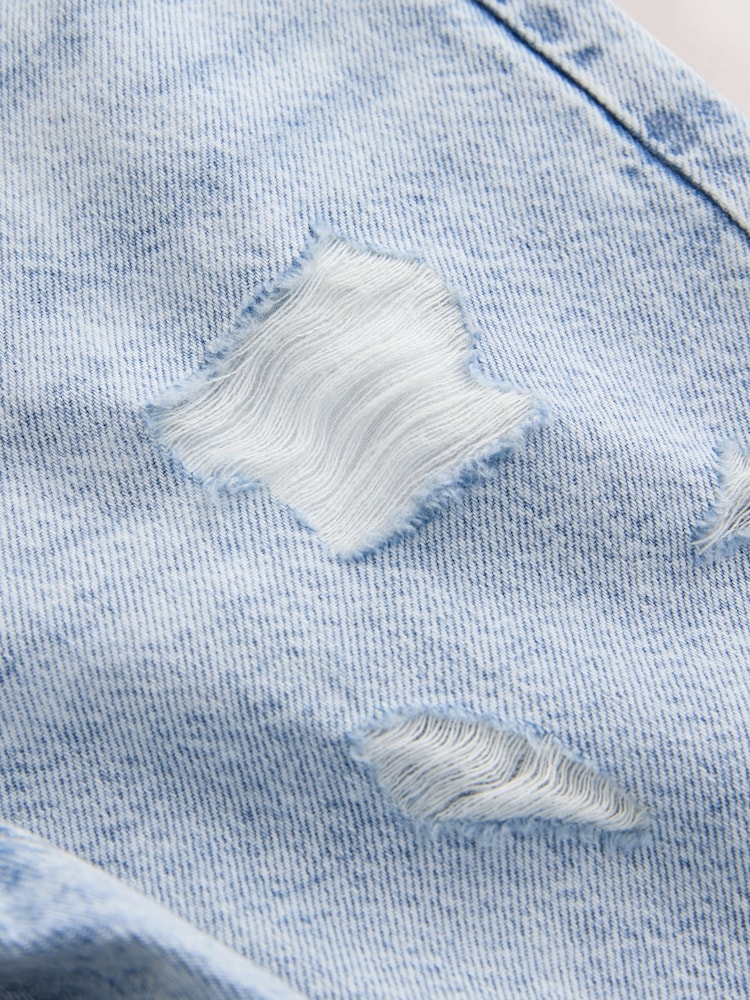 Light Blue Distressed Denim 100% Cotton Shorts (3-16yrs) - Image 7 of 9