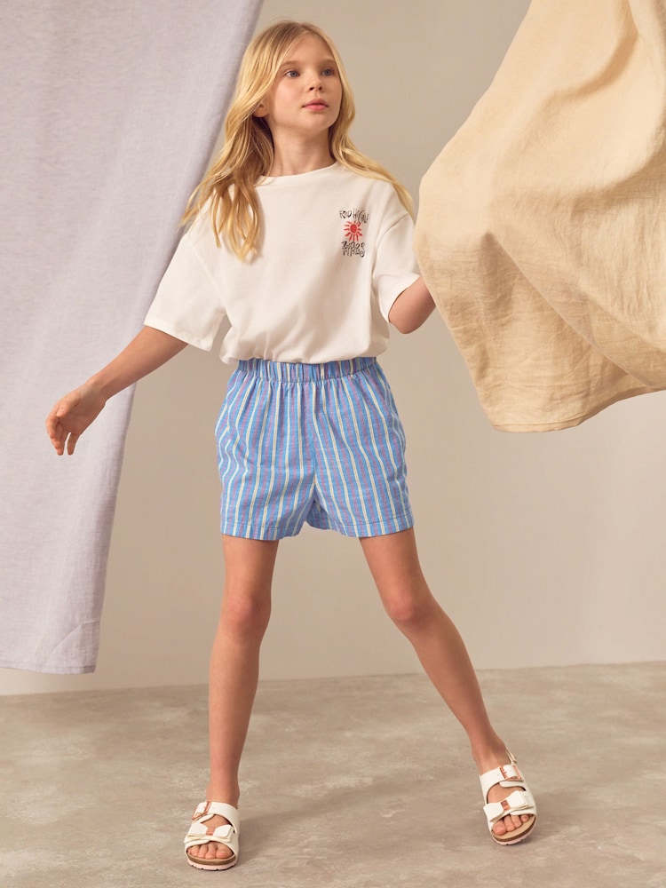 Blue 100% Cotton Stripe Shorts (3-16yrs) - Image 2 of 7
