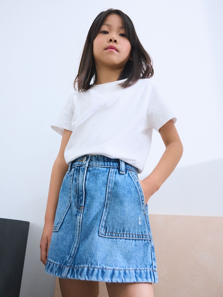 Mid Blue 100% Cotton Denim Skirt (3-16yrs) - Image 1 of 4
