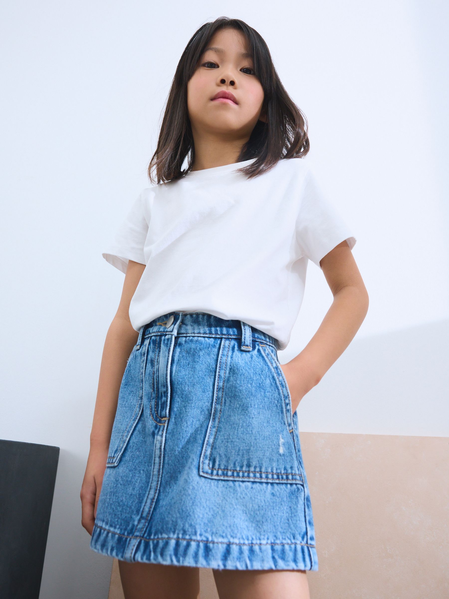 Showstoppers Women's High Waist Denim Skirt – Stretch Pencil, Knee Length, Stone Wash Blue, Sizes 8-16