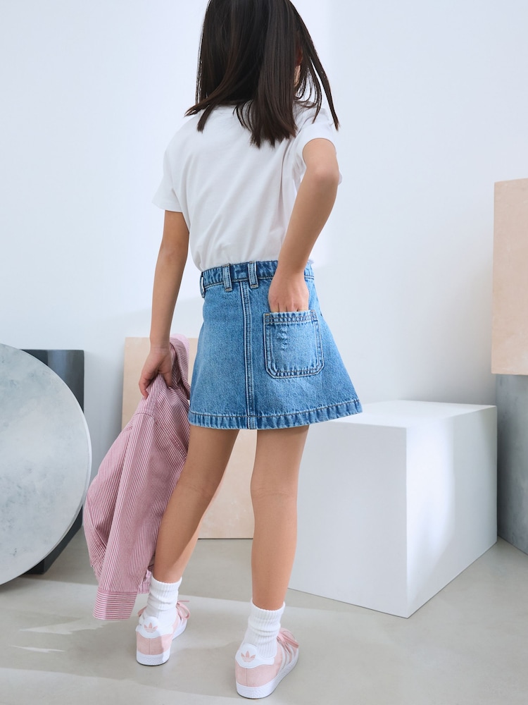 Mid Blue 100% Cotton Denim Skirt (3-16yrs) - Image 2 of 4