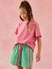 Green/Pink 100% Cotton Tie Waist Shorts (3-16yrs) - Image 1 of 4