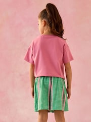 Green/Pink 100% Cotton Tie Waist Shorts (3-16yrs) - Image 2 of 4