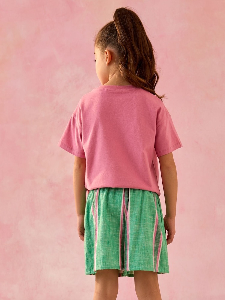 Green/Pink 100% Cotton Tie Waist Shorts (3-16yrs) - Image 2 of 4