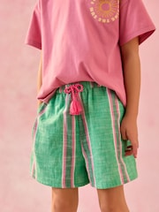 Green/Pink 100% Cotton Tie Waist Shorts (3-16yrs) - Image 4 of 4