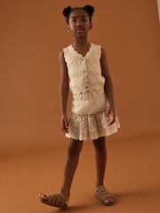 Ecru 100% Cotton Embroidered Skort (3-16yrs) - Image 3 of 4