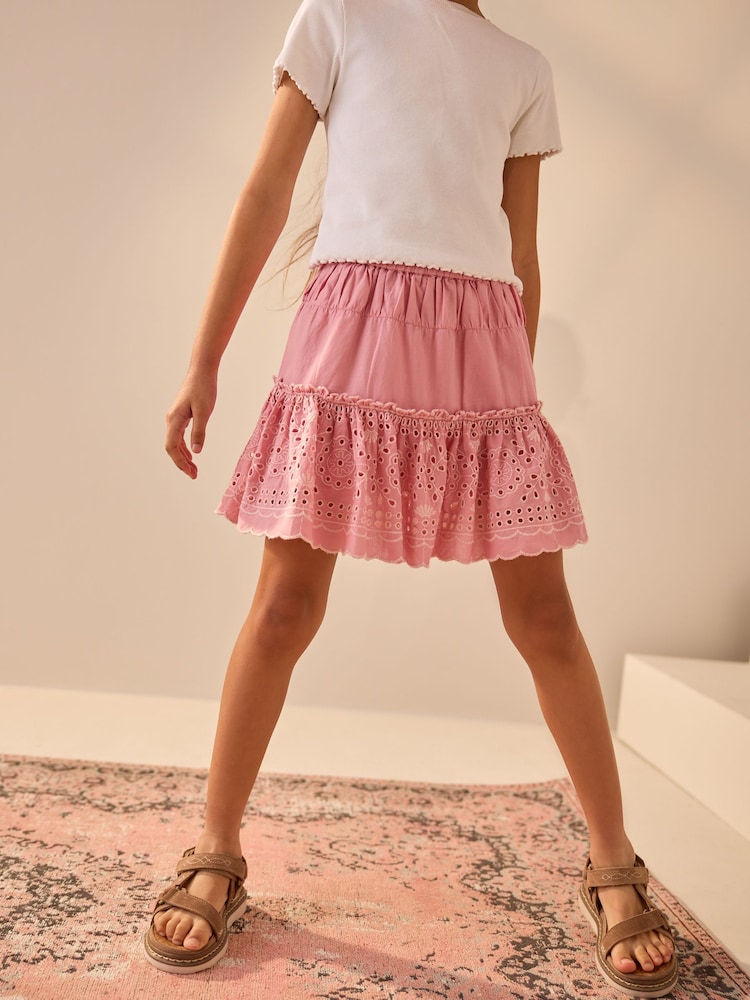 Pink 100% Cotton Embroidered Skort (3-16yrs) - Image 4 of 4