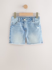 Mid Blue Longer Length Frayed Edge Denim Shorts (3-16yrs) - Image 1 of 4