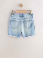 Mid Blue Longer Length Frayed Edge Denim Shorts (3-16yrs) - Image 2 of 4