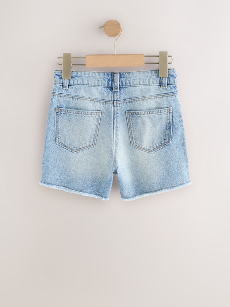 Mid Blue Longer Length Frayed Edge Denim Shorts (3-16yrs) - Image 2 of 4