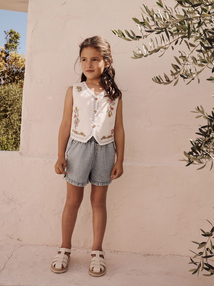 White 100% Cotton Top and Short Set (3-16yrs) - Image 1 of 11