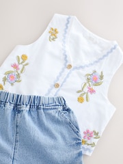 White 100% Cotton Top and Short Set (3-16yrs) - Image 10 of 11