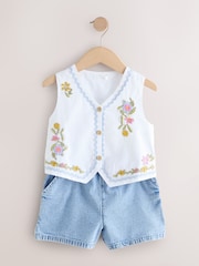 White 100% Cotton Top and Short Set (3-16yrs) - Image 7 of 11