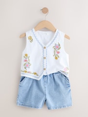 White 100% Cotton Top and Short Set (3-16yrs) - Image 8 of 11