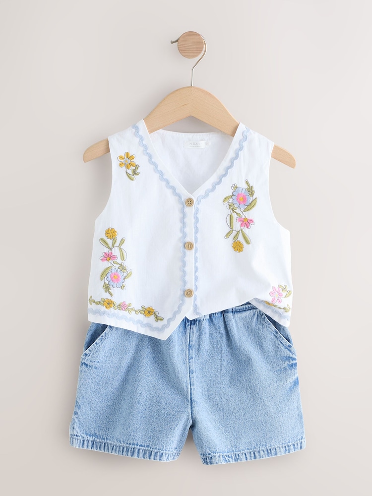 White 100% Cotton Top and Short Set (3-16yrs) - Image 8 of 11