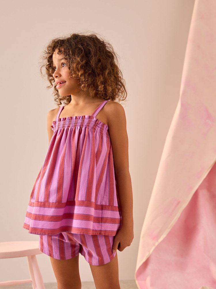 Rosa/morado - 100% Cotton Stripe Top and Shorts Set (3-16yrs) - Imagen 1 de 3 Rosa/morado - 100% Cotton Stripe Top and Shorts Set (3-16yrs) - Imagen 1 de 3