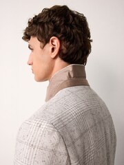 Grey/Ecru Regular Fit Smart Textured Check Double Breasted Blazer - Image 3 of 12