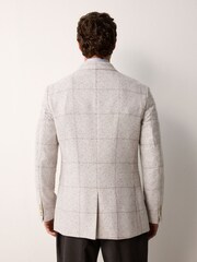 Grey/Ecru Regular Fit Smart Textured Check Double Breasted Blazer - Image 4 of 12