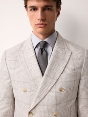 Grey/Ecru Regular Fit Smart Textured Check Double Breasted Blazer - Image 5 of 12