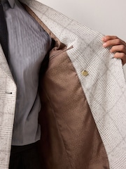 Grey/Ecru Regular Fit Smart Textured Check Double Breasted Blazer - Image 6 of 12