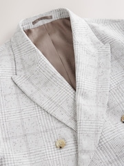 Grey/Ecru Regular Fit Smart Textured Check Double Breasted Blazer - Image 9 of 12