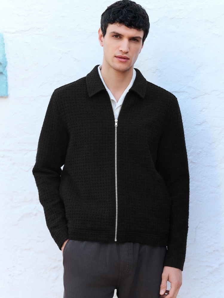 Negro - Smart Textured Shacket With Wool - Imagen 1 de 9