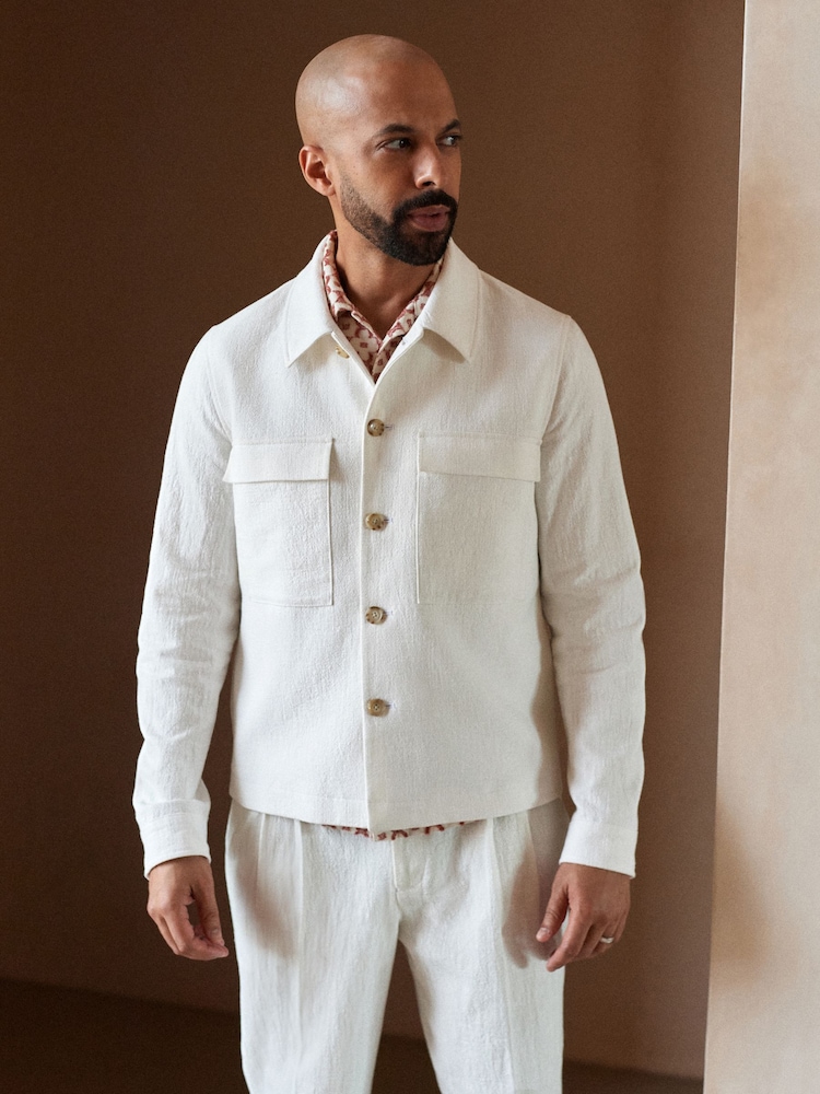 Blanco - Smart Linen Look Shacket - Imagen 1 de 4