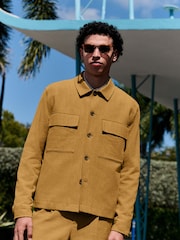 Tan Brown Smart Linen Look Shacket - Image 1 of 10
