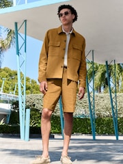 Tan Brown Smart Linen Look Shacket - Image 2 of 10