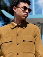 Tan Brown Smart Linen Look Shacket - Image 4 of 10