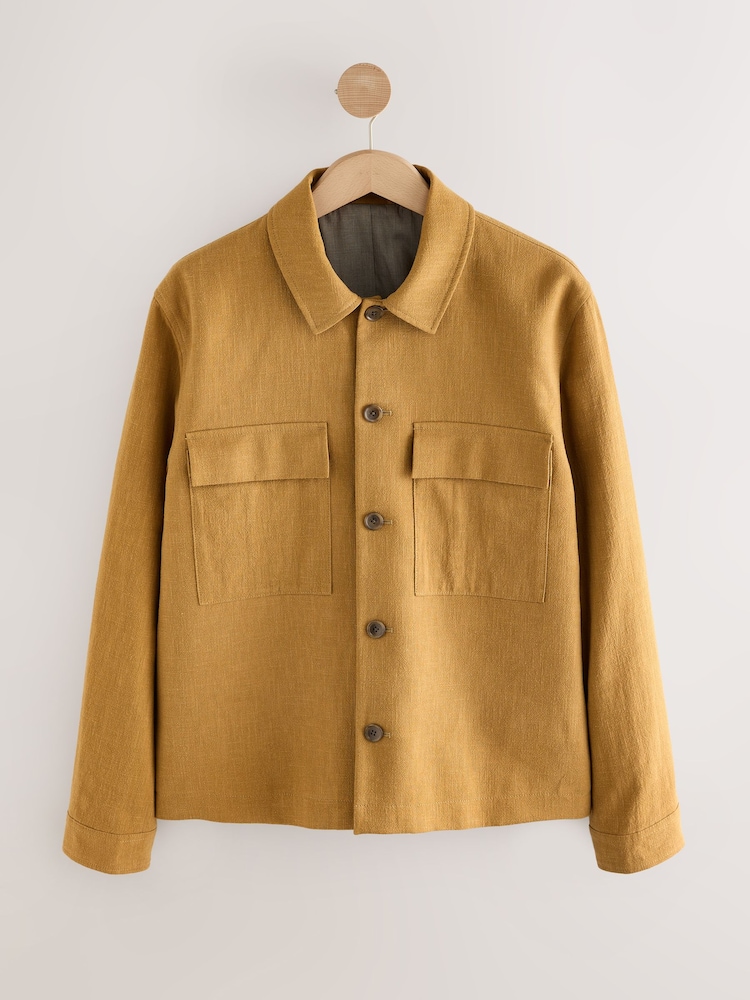Tan Brown Smart Linen Look Shacket - Image 6 of 10
