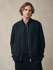 Black Linen Blend Bomber Jacket - Image 2 of 7